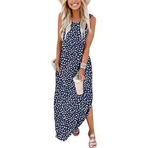 NWT Anrabess Womens M Summer Beach Polka Dot Sleeveless Maxi Dress Black White
